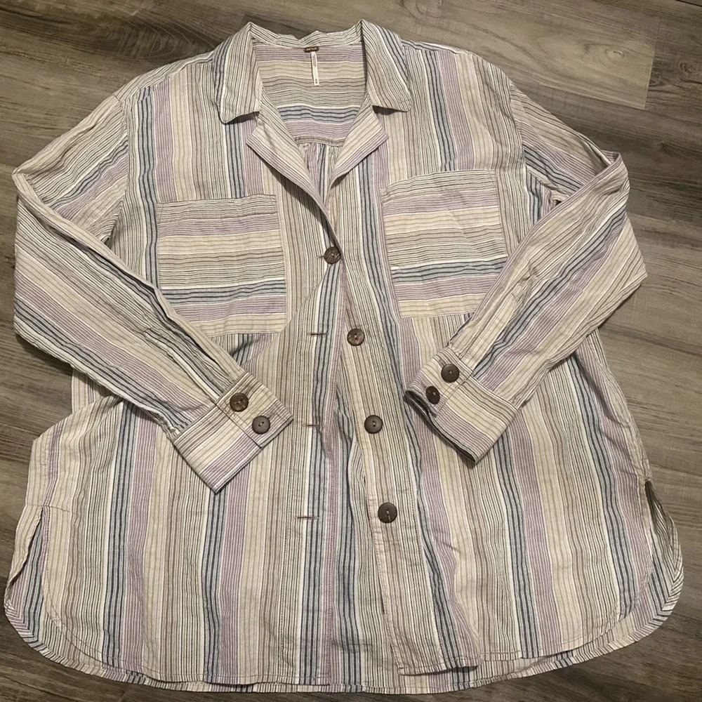 Free People High Tide Multi-Stripe Buttondown Top, Medium - Picture 1 of 2